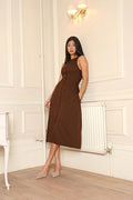 Midi Dress Cinched Waist-dresses > midi dress-Laventaire-Laventaire