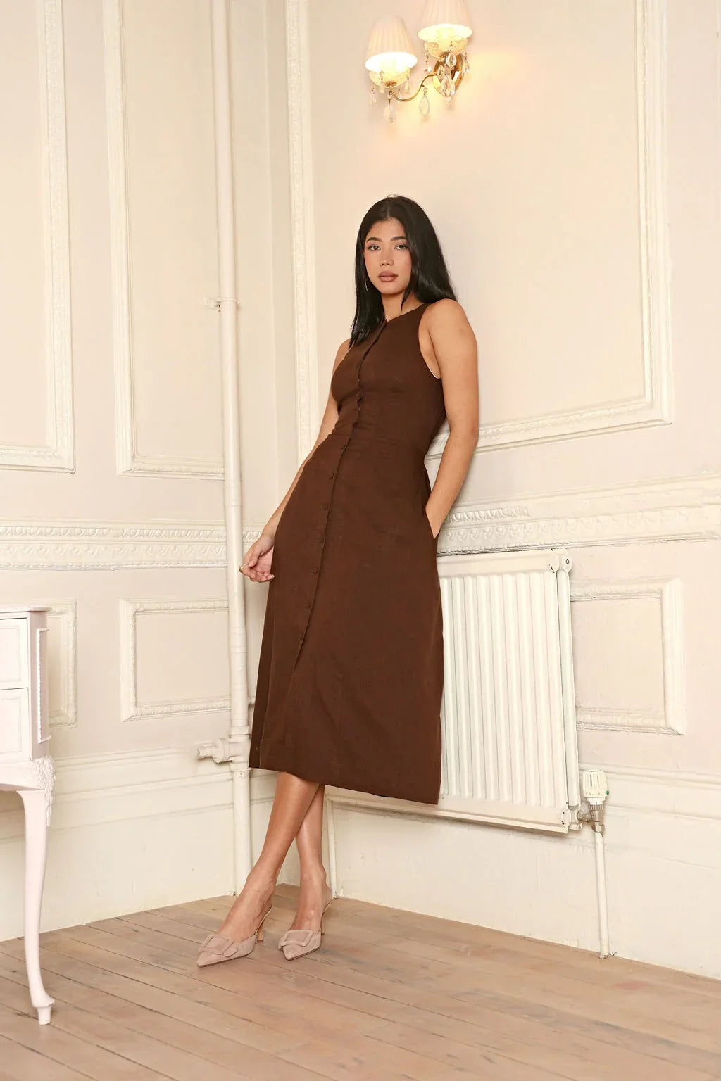 Midi Dress Cinched Waist-dresses > midi dress-Laventaire-Laventaire