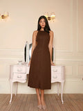 Midi Dress Cinched Waist-dresses > midi dress-Laventaire-Laventaire