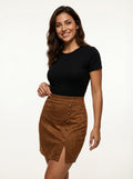 Mini Skirt With Slit-Mini Skirts-Laventaire-Brown-S-Laventaire