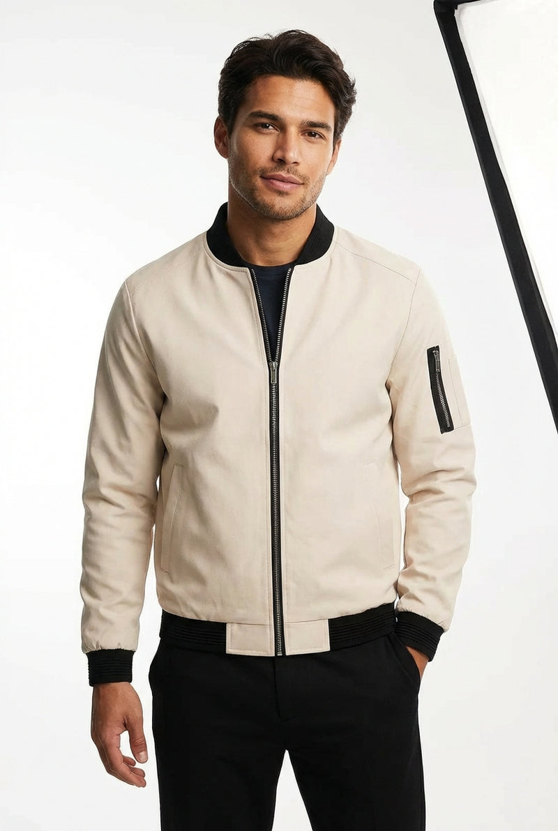 Minimalist Bomber Jacket-outerwear > bomber jacket-Laventaire-Cream-S-Laventaire