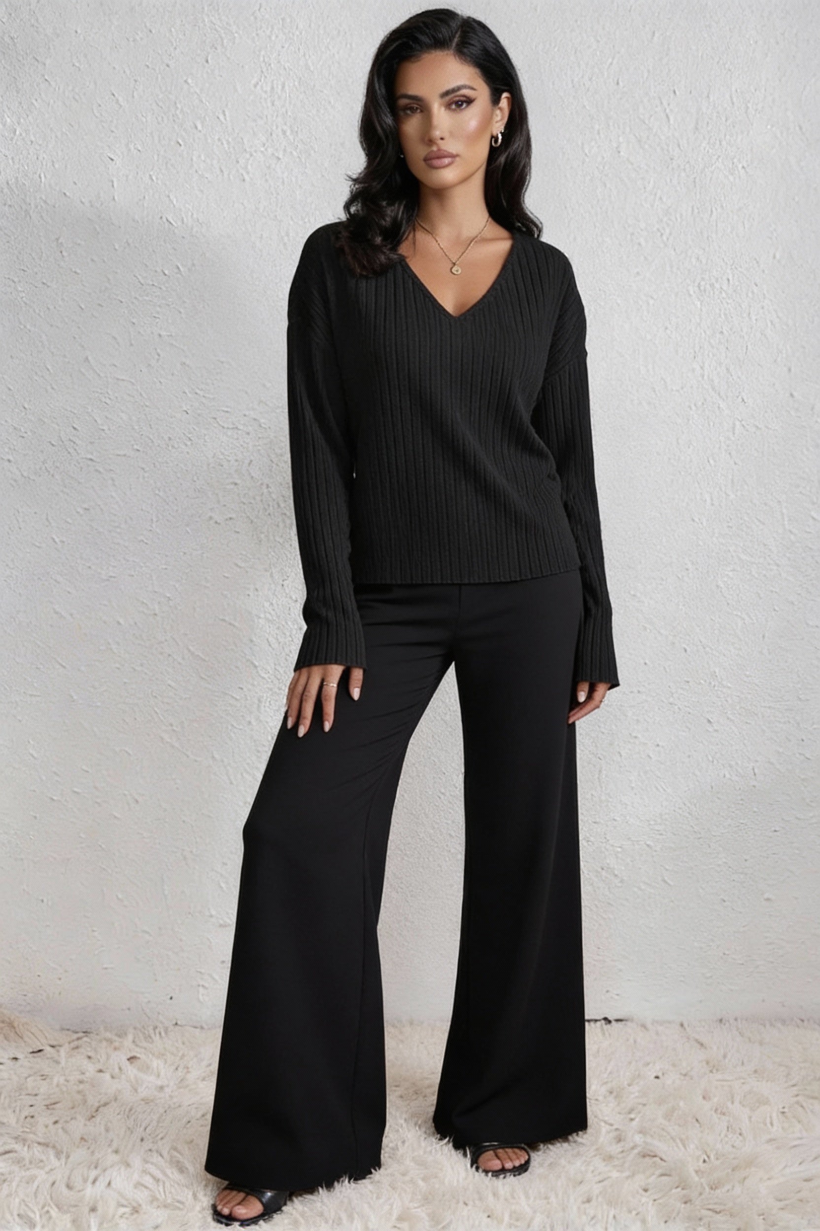 Minimalist Lounge Two-Piece Set-loungewear > lounge set-Laventaire-Black-S-Laventaire