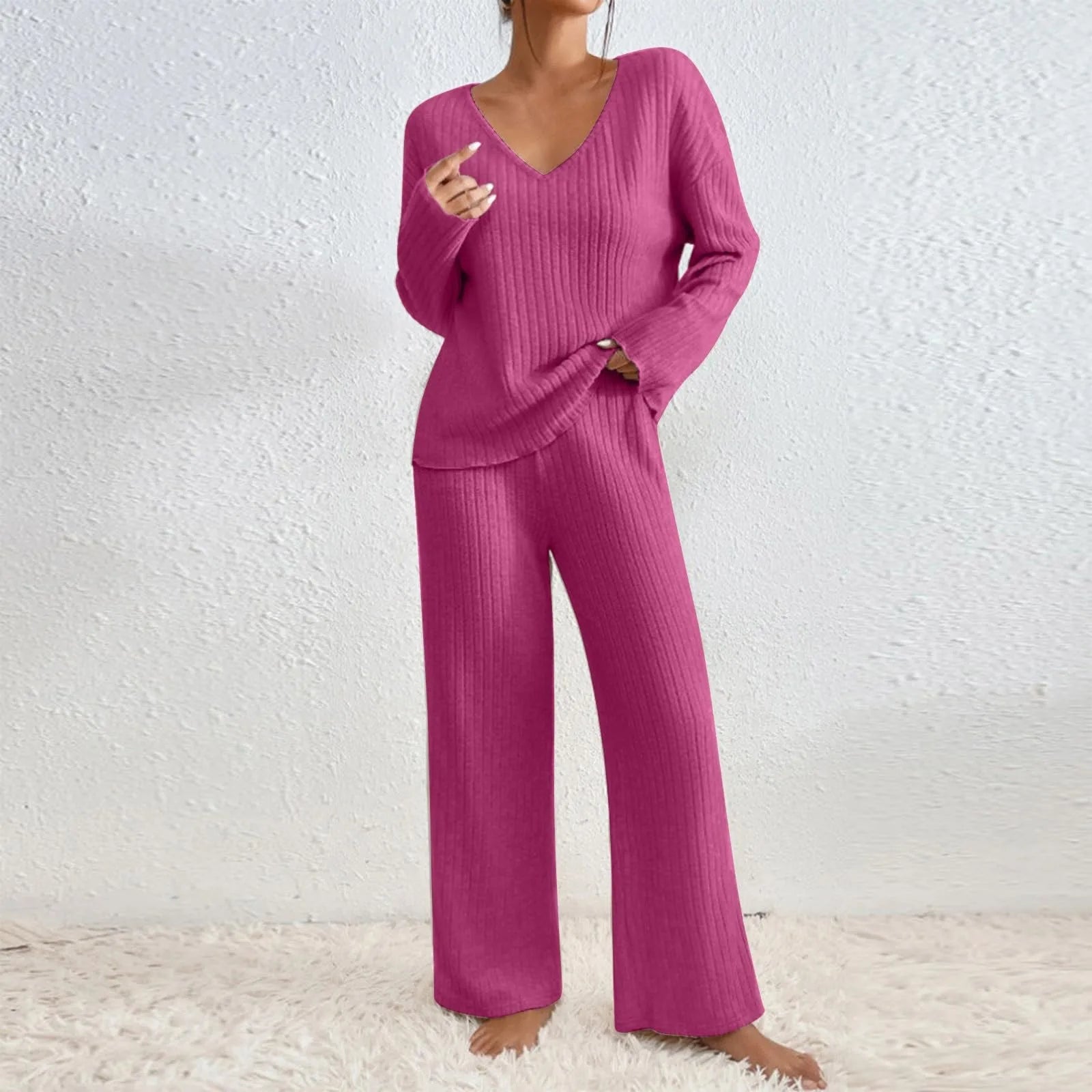 Minimalist Lounge Two-Piece Set-loungewear > lounge set-Laventaire-Dark Pink-S-Laventaire