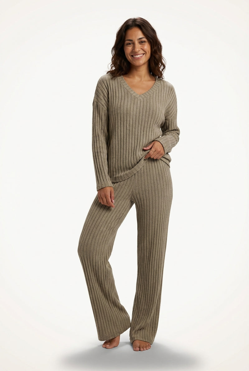 Minimalist Lounge Two-Piece Set-loungewear > lounge set-Laventaire-Taupe-S-Laventaire