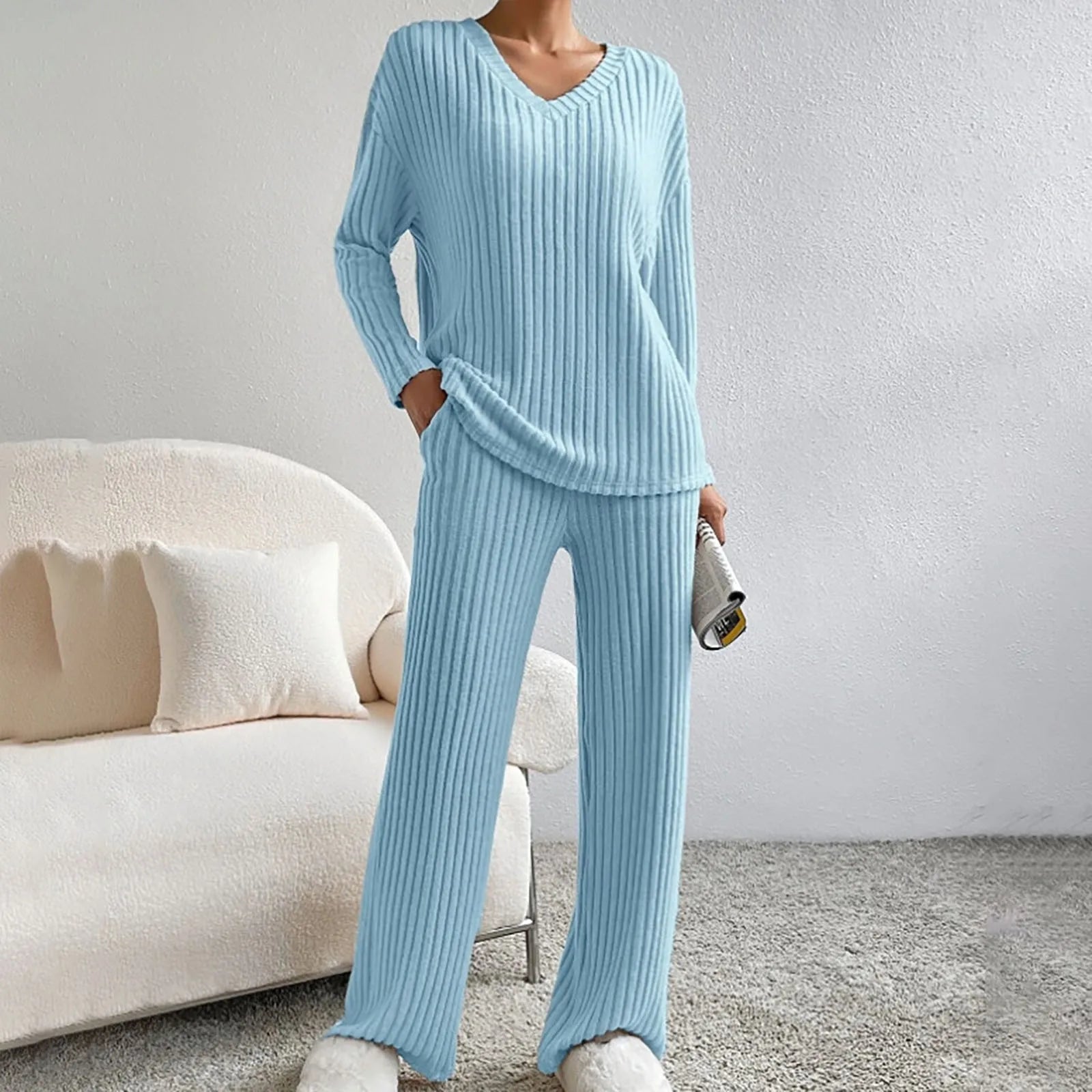 Minimalist Lounge Two-Piece Set-loungewear > lounge set-Laventaire-Turquoise-S-Laventaire