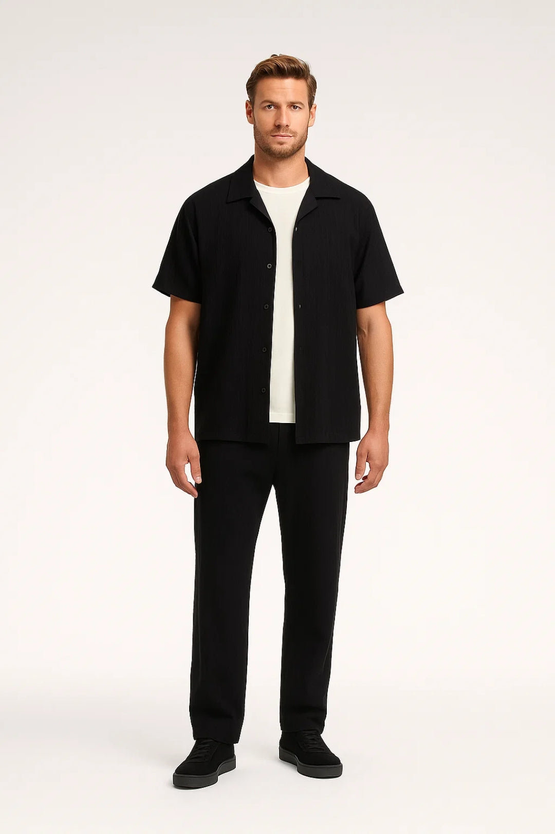 Minimalist Short Sleeve Set-sets > two-piece sets > men's sets-Laventaire-Black-S-Laventaire