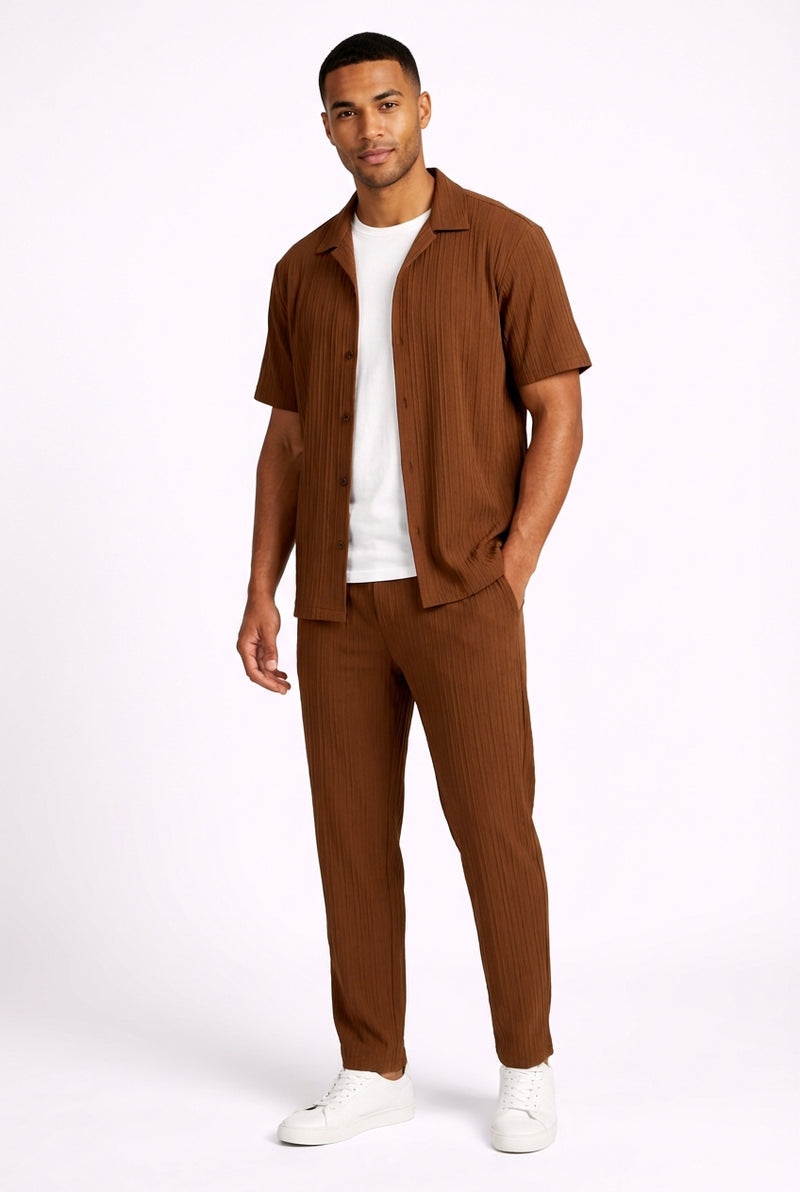 Minimalist Short Sleeve Set-sets > two-piece sets > men's sets-Laventaire-Brown-S-Laventaire