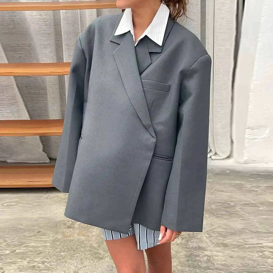 Modern Oversized Blazer Jacket-outerwear > blazers > oversized blazers-Laventaire-Gray-S-Laventaire