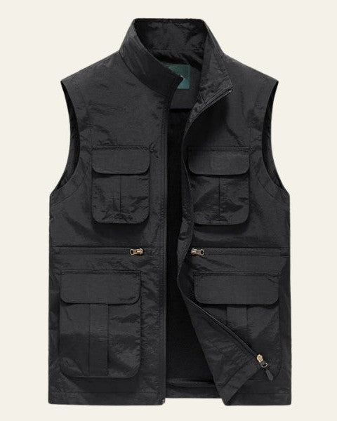 Multi-Pocket Outdoor Vest-outerwear > vests-Laventaire-Black-S-Laventaire