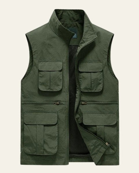 Multi-Pocket Outdoor Vest-outerwear > vests-Laventaire-Dark Olive Green-S-Laventaire