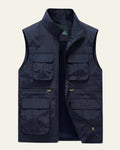 Multi-Pocket Outdoor Vest-outerwear > vests-Laventaire-Navy Blue-S-Laventaire