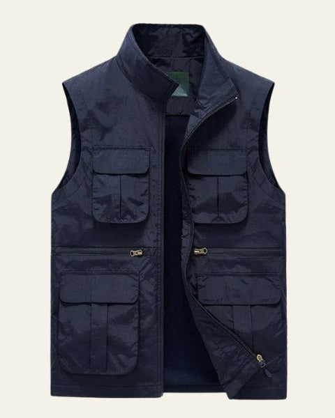 Multi-Pocket Outdoor Vest-outerwear > vests-Laventaire-Navy Blue-S-Laventaire