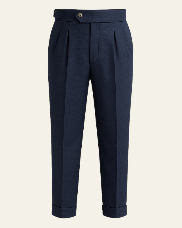 Navy Blue Pleated Trousers-trousers > pleated trousers-Laventaire-Laventaire