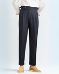Navy Blue Pleated Trousers-trousers > pleated trousers-Laventaire-Laventaire