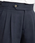 Navy Blue Pleated Trousers-trousers > pleated trousers-Laventaire-Laventaire