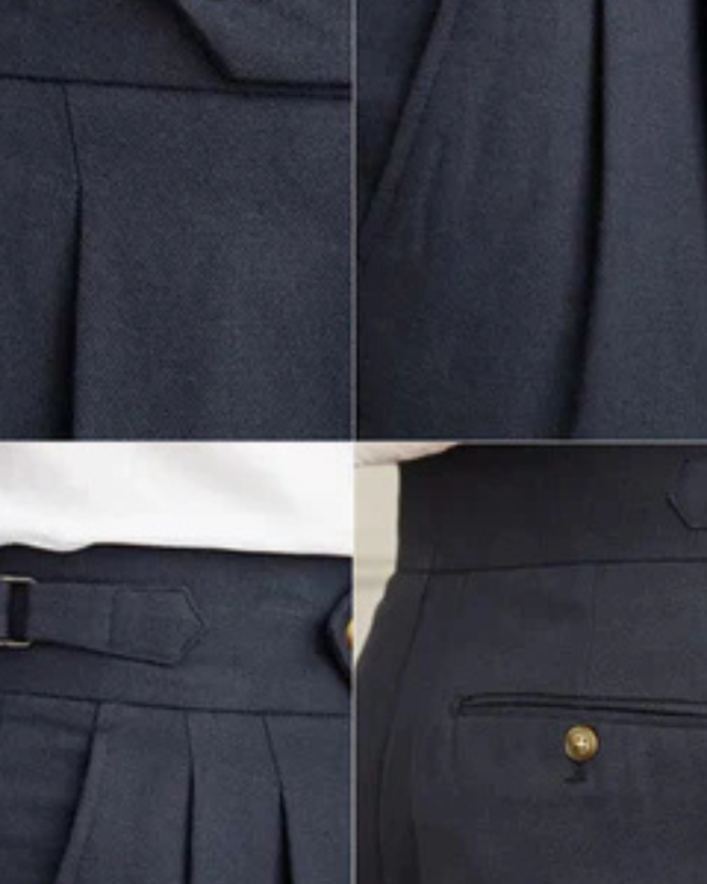 Navy Blue Pleated Trousers-trousers > pleated trousers-Laventaire-Laventaire