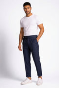 Navy Blue Pleated Trousers-trousers > pleated trousers-Laventaire-Navy Blue-S-Laventaire