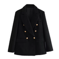 Notched Collar Blazer Jacket-outerwear > blazer-Laventaire-Black-XS-Laventaire