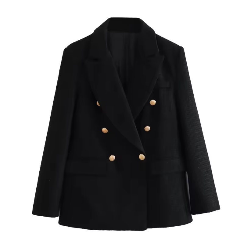 Notched Collar Blazer Jacket-outerwear > blazer-Laventaire-Black-XS-Laventaire