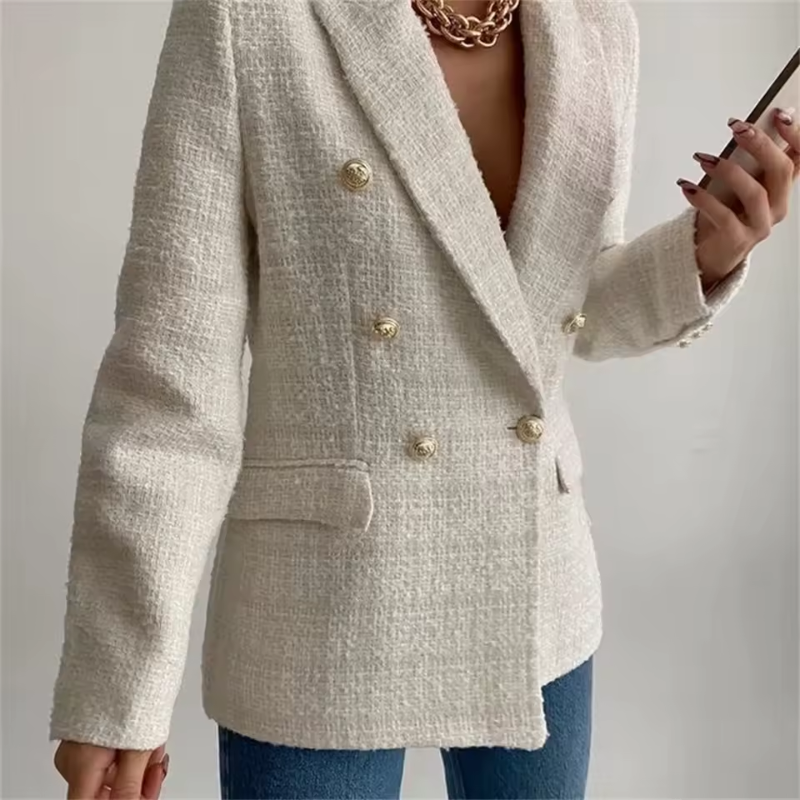 Notched Collar Blazer Jacket-outerwear > blazer-Laventaire-Cream-XS-Laventaire
