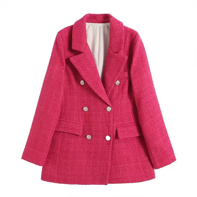 Notched Collar Blazer Jacket-outerwear > blazer-Laventaire-Deep Pink-XS-Laventaire
