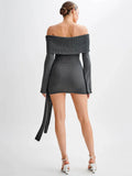 Off-Shoulder Bodycon Mini Dress-dresses > bodycon dress-Laventaire-Laventaire