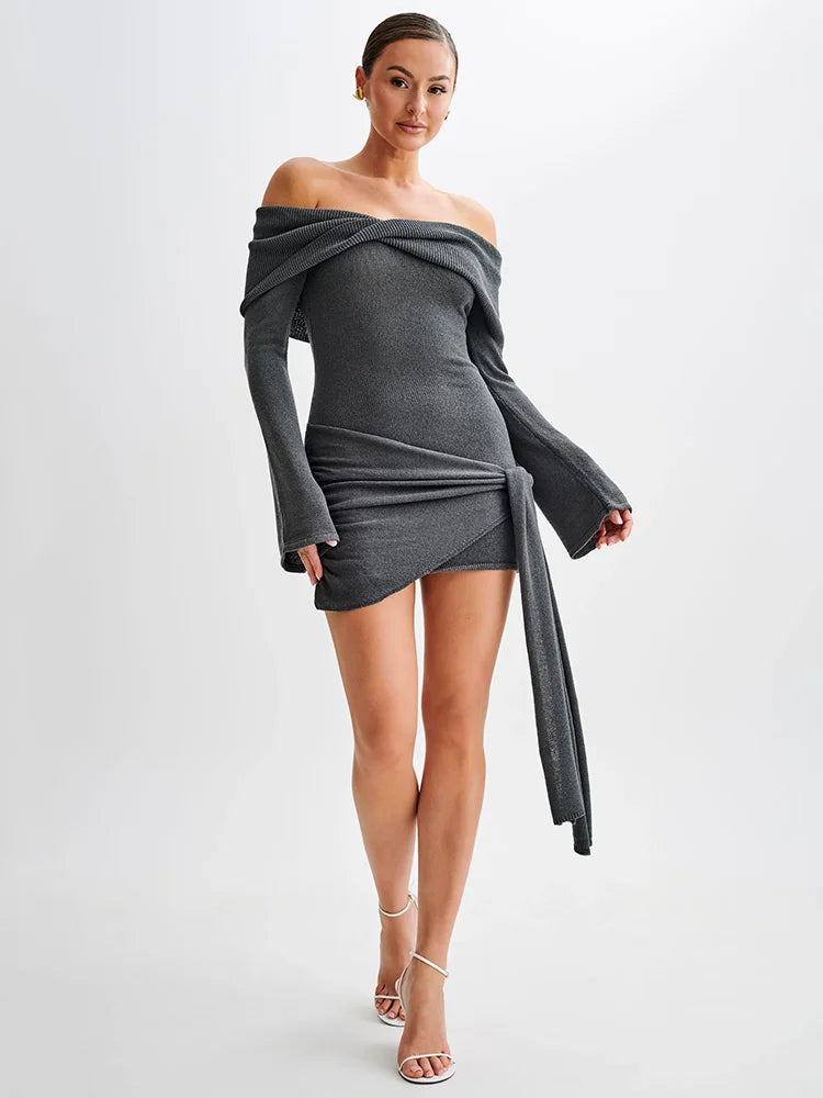 Off-Shoulder Bodycon Mini Dress-dresses > bodycon dress-Laventaire-Laventaire