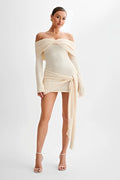 Off-Shoulder Bodycon Mini Dress-dresses > bodycon dress-Laventaire-Cream-M-Laventaire