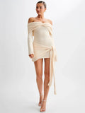 Off-Shoulder Bodycon Mini Dress-dresses > bodycon dress-Laventaire-Cream-S-Laventaire