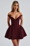 Off-Shoulder Flared Mini Dress-dresses > mini dress-Laventaire-Laventaire