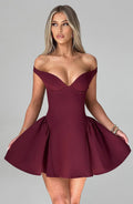 Off-Shoulder Flared Mini Dress-dresses > mini dress-Laventaire-Laventaire
