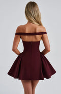 Off-Shoulder Flared Mini Dress-dresses > mini dress-Laventaire-Laventaire