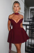 Off-Shoulder Flared Mini Dress-dresses > mini dress-Laventaire-Laventaire