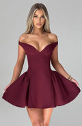 Off-Shoulder Flared Mini Dress-dresses > mini dress-Laventaire-Laventaire
