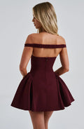 Off-Shoulder Flared Mini Dress-dresses > mini dress-Laventaire-Laventaire
