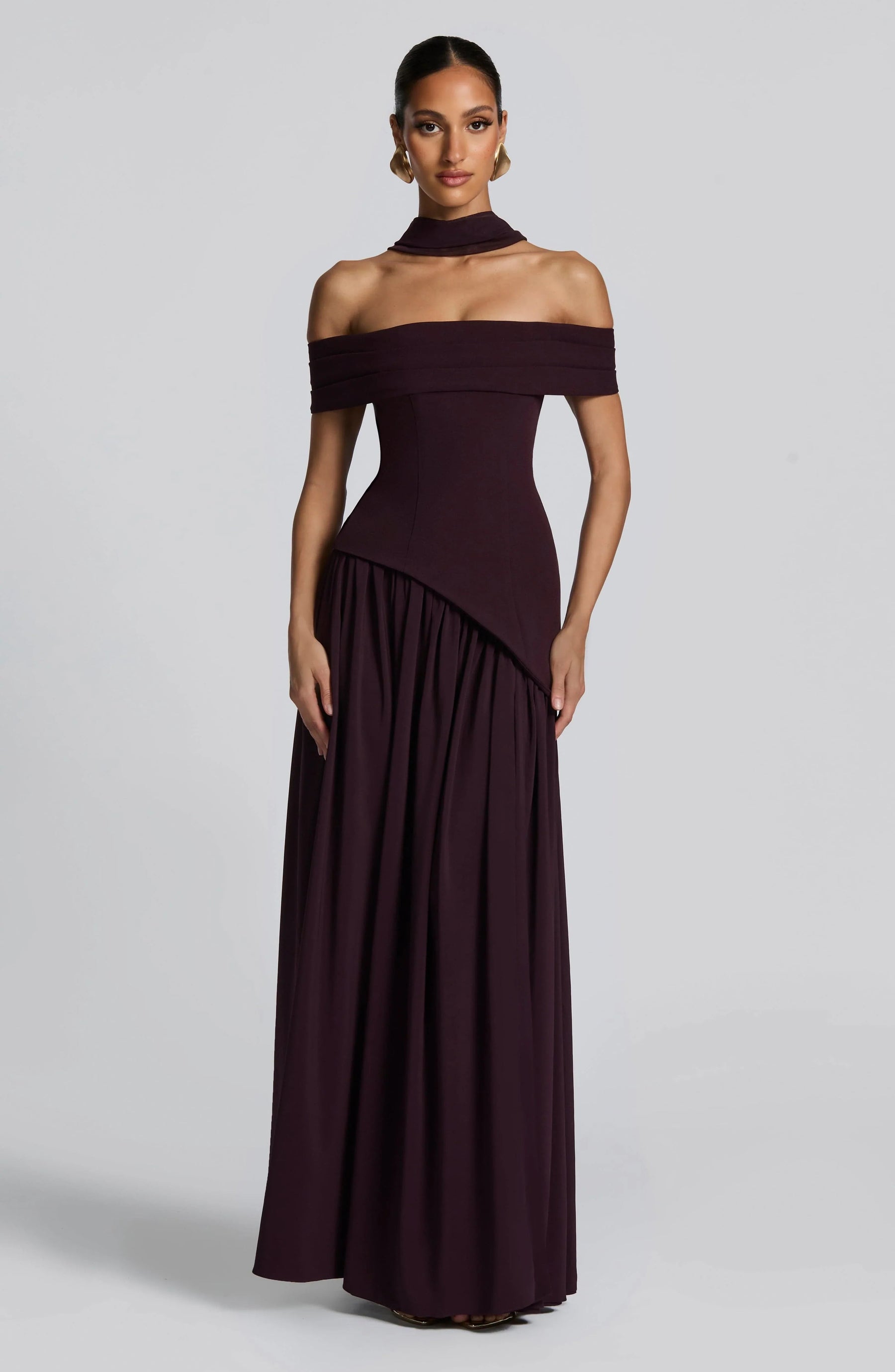 Off-Shoulder High Slit Maxi Dress-dresses > maxi dress-Laventaire-Laventaire