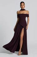 Off-Shoulder High Slit Maxi Dress-dresses > maxi dress-Laventaire-Laventaire