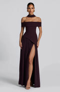 Off-Shoulder High Slit Maxi Dress-dresses > maxi dress-Laventaire-Laventaire