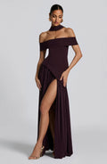 Off-Shoulder High Slit Maxi Dress-dresses > maxi dress-Laventaire-Laventaire