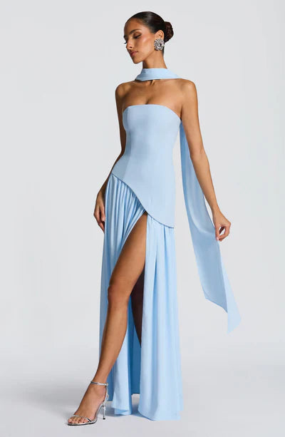 Off-Shoulder Maxi Dress-dresses > maxi dress-Laventaire-Baby Blue-S-Laventaire