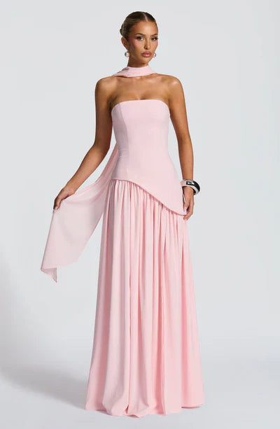 Off-Shoulder Maxi Dress-dresses > maxi dress-Laventaire-Blush Pink-S-Laventaire