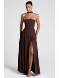 Off-Shoulder Maxi Dress-dresses > maxi dress-Laventaire-Dark Brown-S-Laventaire