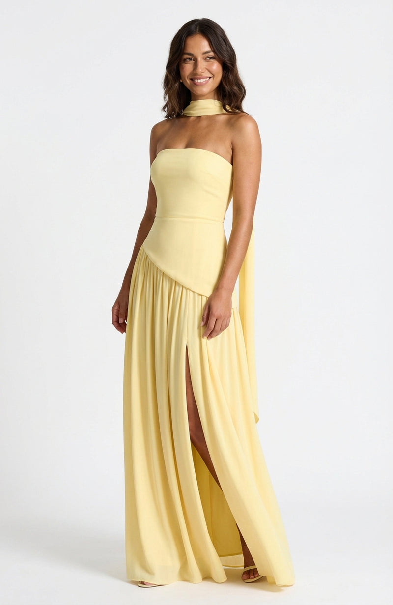 Off-Shoulder Maxi Dress-dresses > maxi dress-Laventaire-Yellow-S-Laventaire