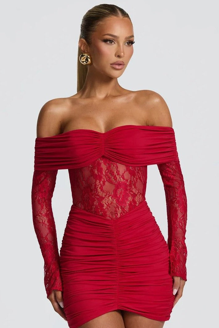 Off-Shoulder Mini Dress-dresses > mini dress-Laventaire-Laventaire