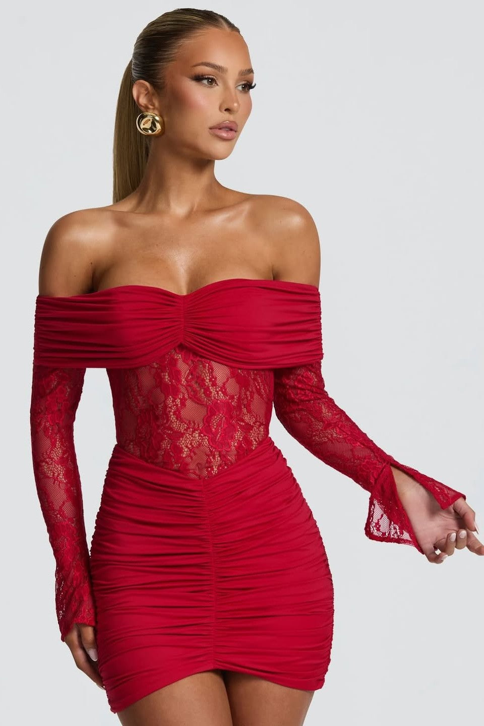 Off-Shoulder Mini Dress-dresses > mini dress-Laventaire-Laventaire