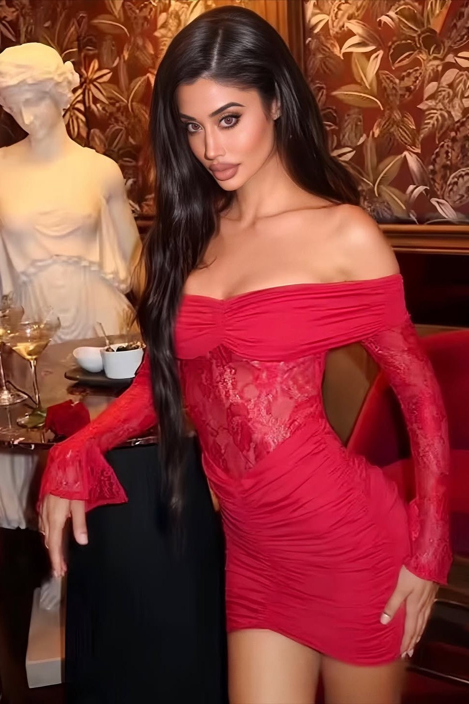 Off-Shoulder Mini Dress-dresses > mini dress-Laventaire-Laventaire