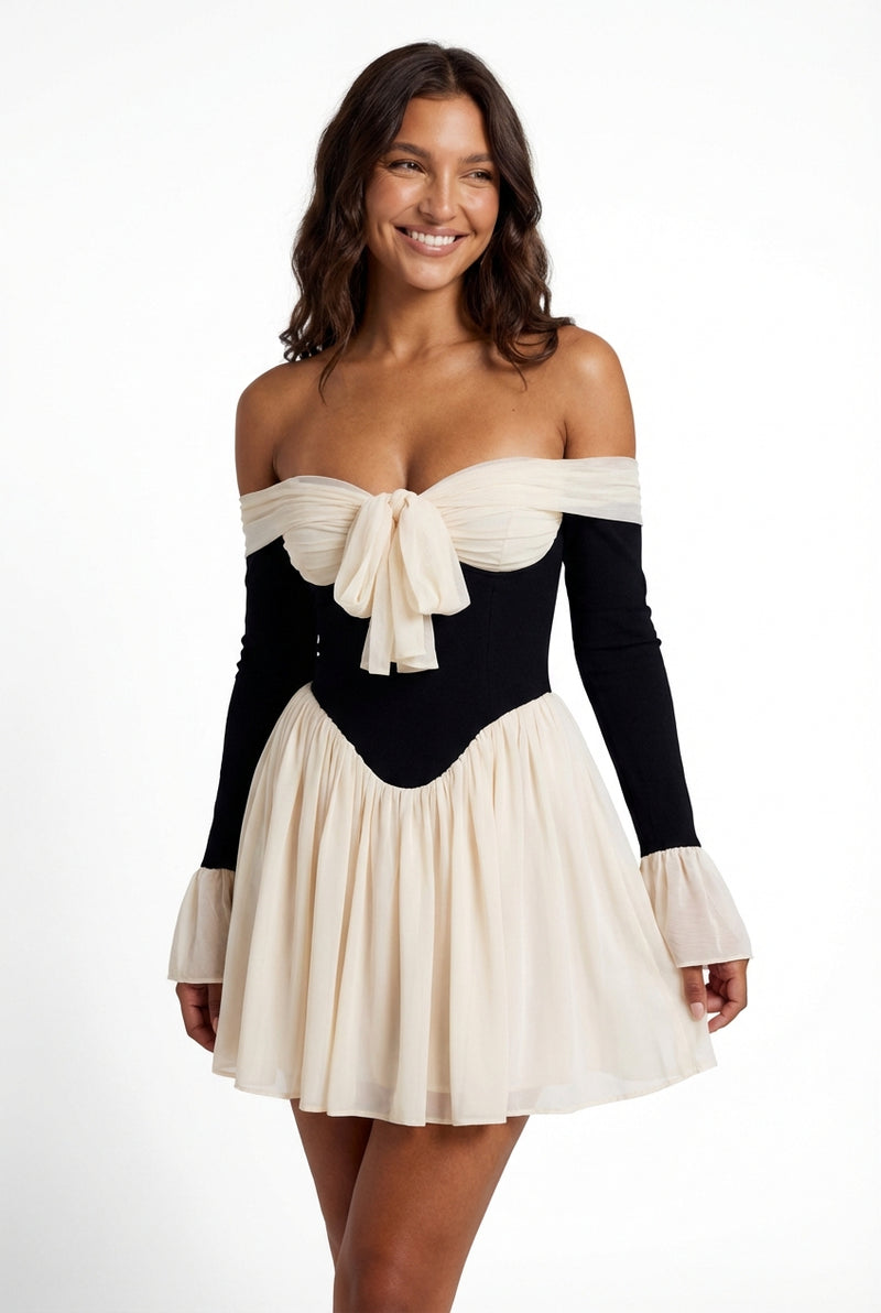 Off Shoulder Mini Dress-dresses > mini dress-Laventaire-White-S-Laventaire