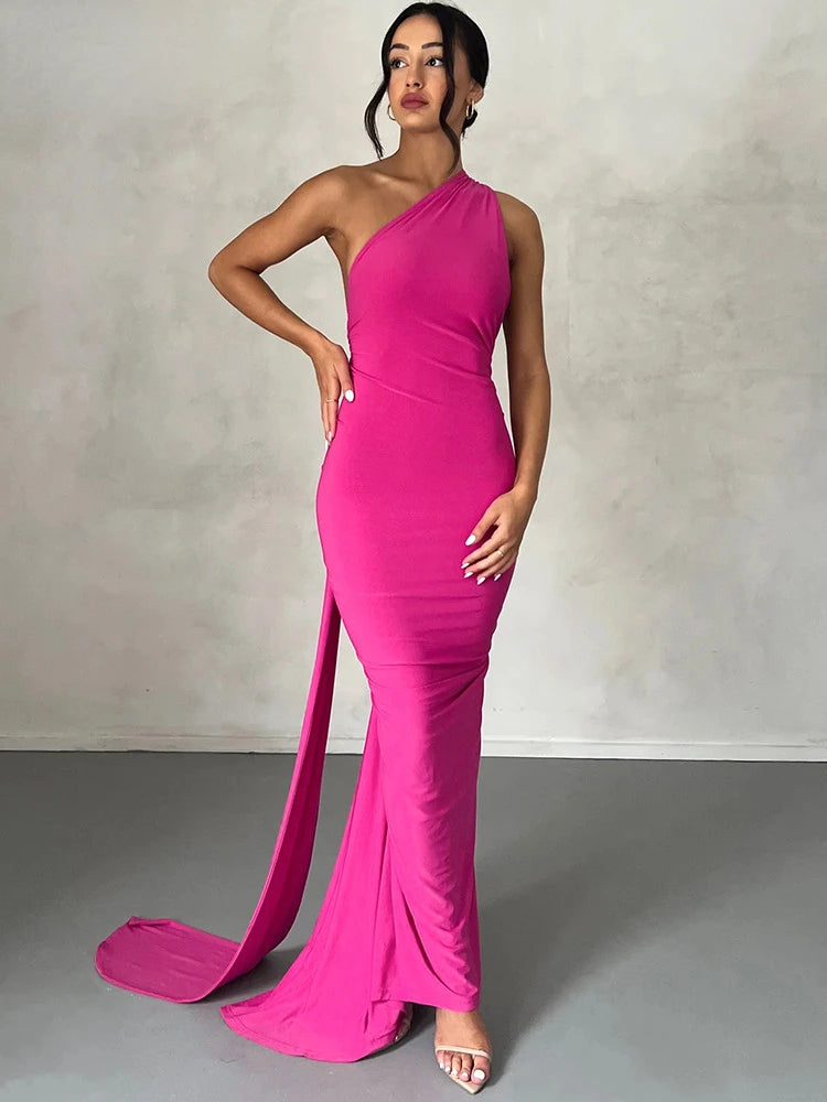 One-Shoulder Maxi Dress-dresses > maxi dress-Laventaire-Laventaire