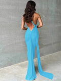One-Shoulder Maxi Dress-dresses > maxi dress-Laventaire-Baby Blue-S-Laventaire