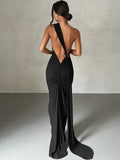 One-Shoulder Maxi Dress-dresses > maxi dress-Laventaire-Black-S-Laventaire